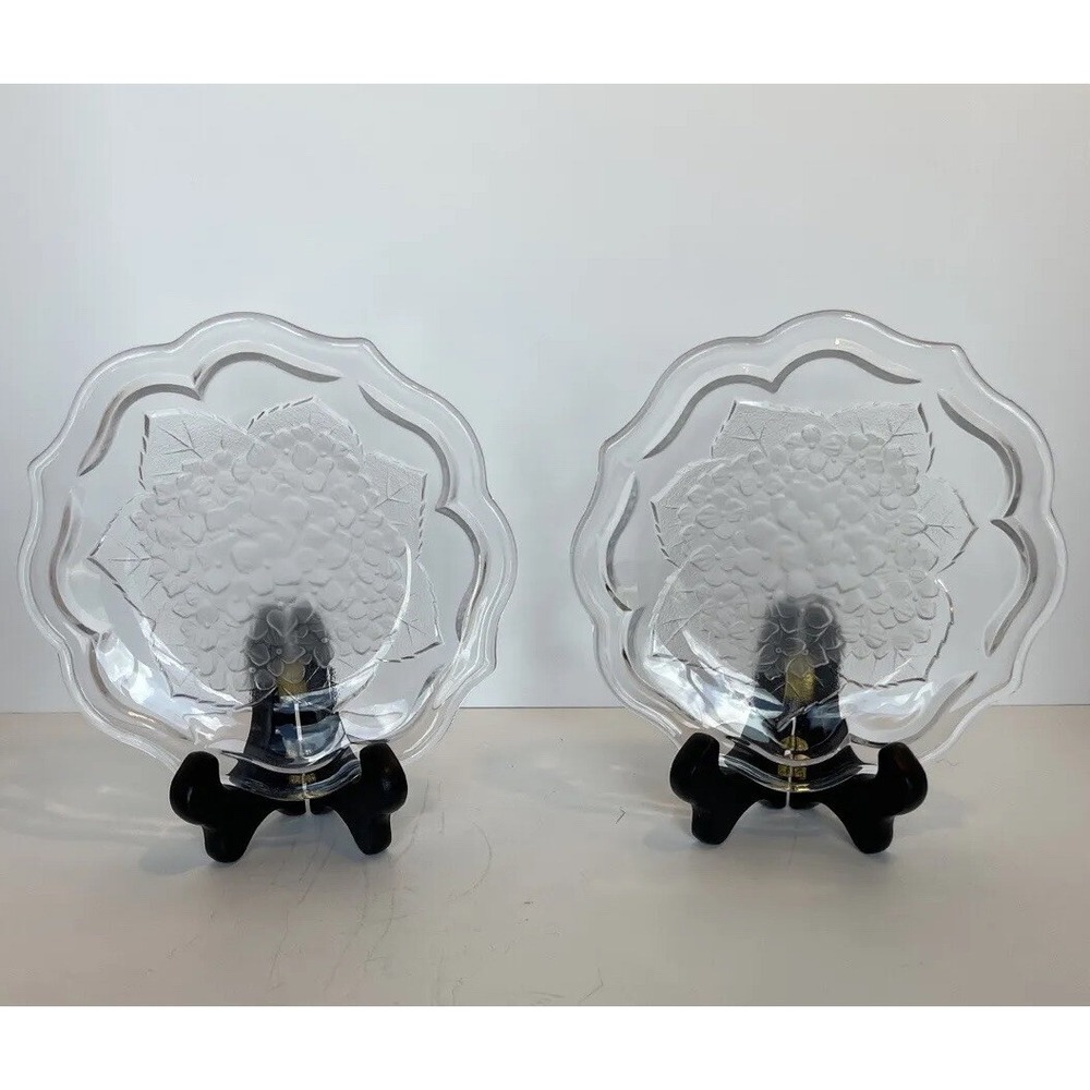 Studio Nova Glass Plate Frosted Hydrangea Flowers Appetizer Snack Set Of 2 7"